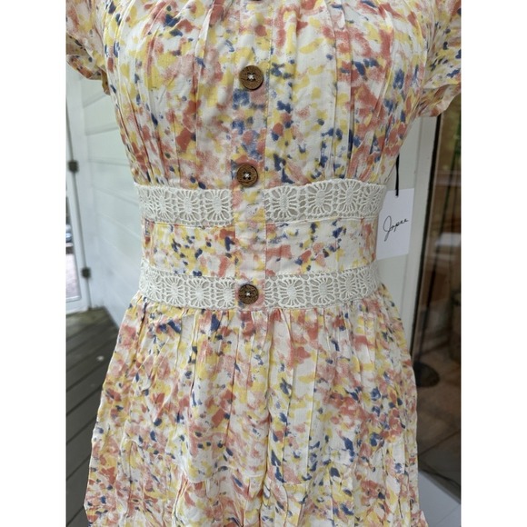 Women's Multicolor Smocked Shoulders Sundress Sz M peach/blue/yellow - Picture 5 of 5